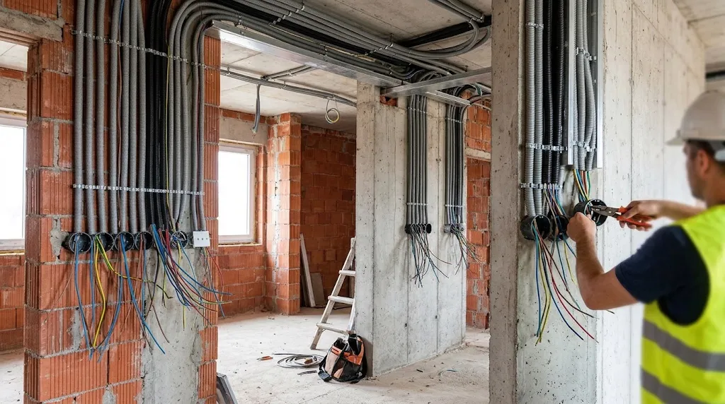 Yeni yapı şantiye elektrik tesisatı ve kablo çekimi