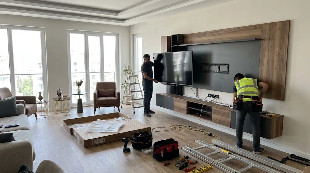 Tv ünitesi elektrik bağlantısı ve duvara tv montajı